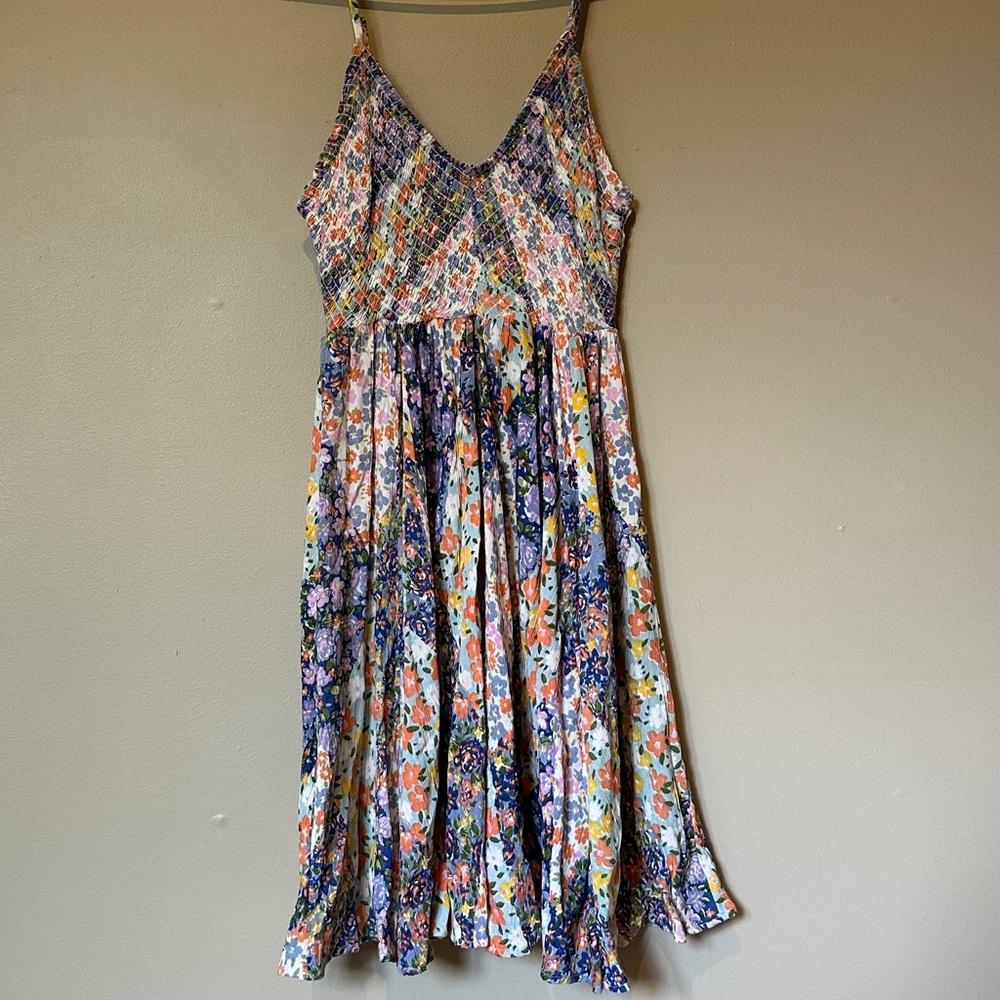 Angie smocked bust floral mini sundress patchwork pattern